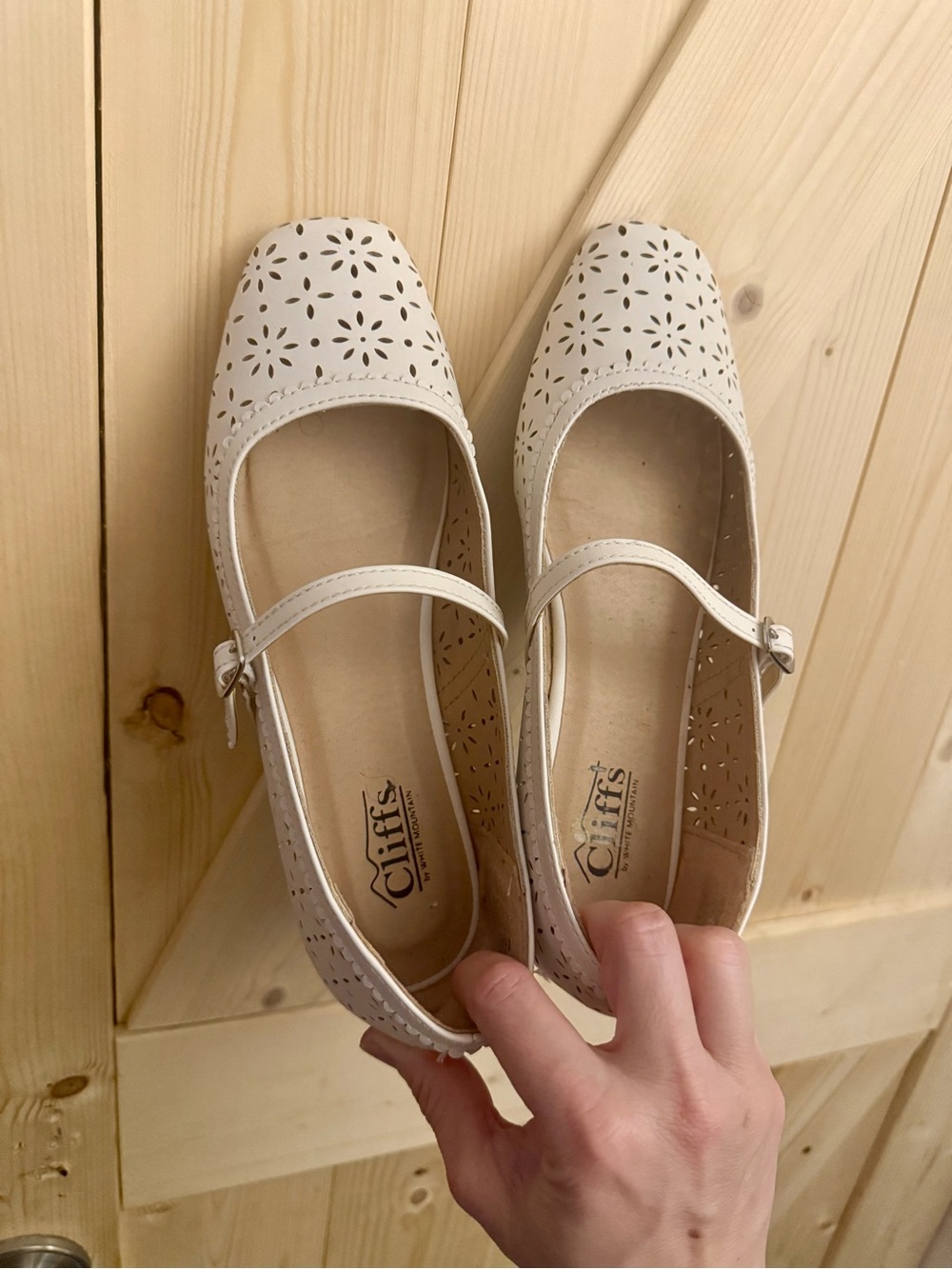 Cliffs by WHITE MOUNTAIN Cream Perforated Mary Jane Flats